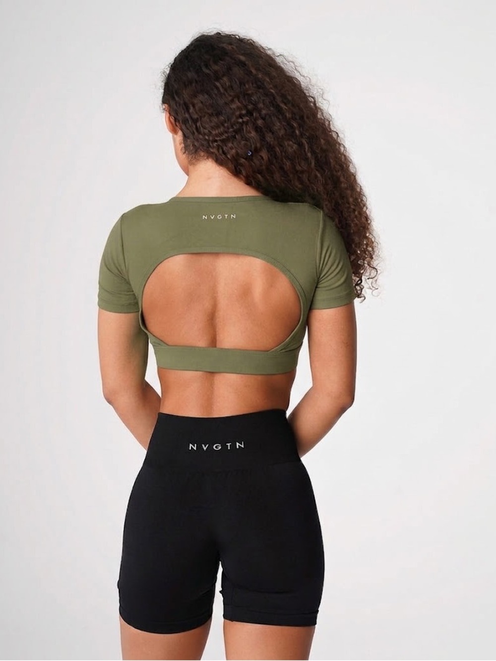 NVGTN Olive Open-Back Crop Top Tee Small